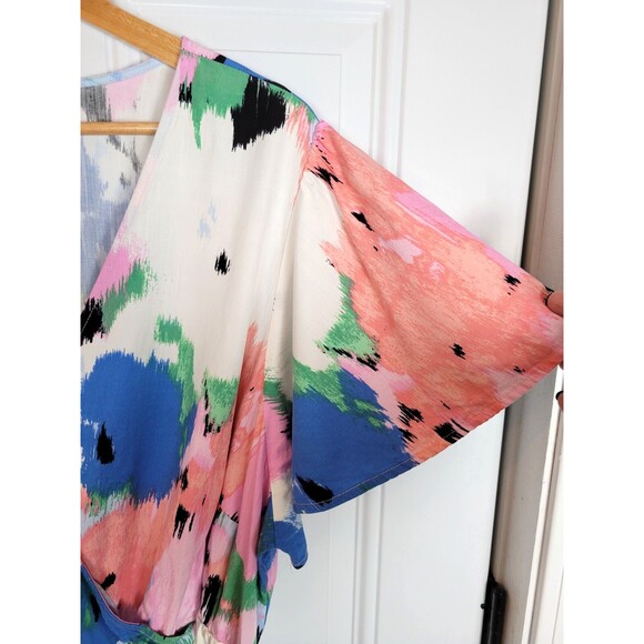 Ava & Viv Faux Wrap Dress Size 3X High/Low Hem Flutter Sleeve - Picture 4 of 7